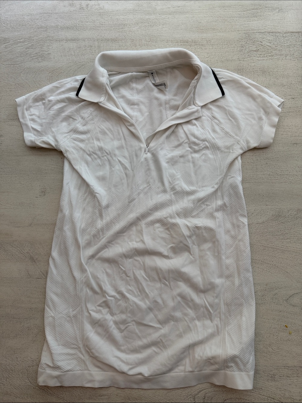 Athleta White Short-Sleeve Polo Dress with Black Collar Trim